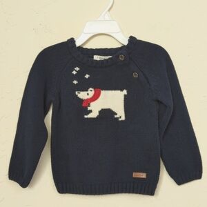 Sfera Toddler Boy's Navy Knitted Winter Dog  Sweater Size 18-24 months